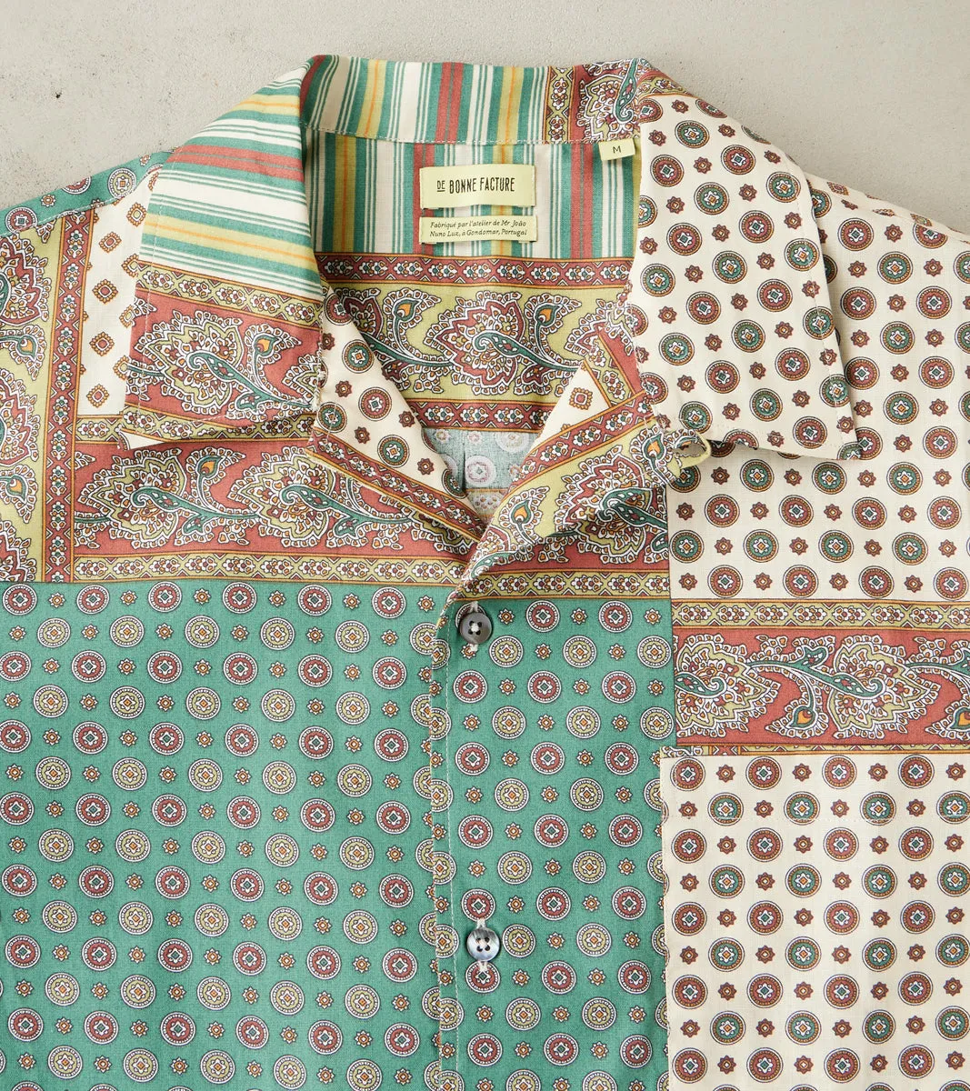 Provence Vintage Bed Sheet Camp Short Sleeve Shirt - Patchwork Print sold by Division Road product image thumbnail 3