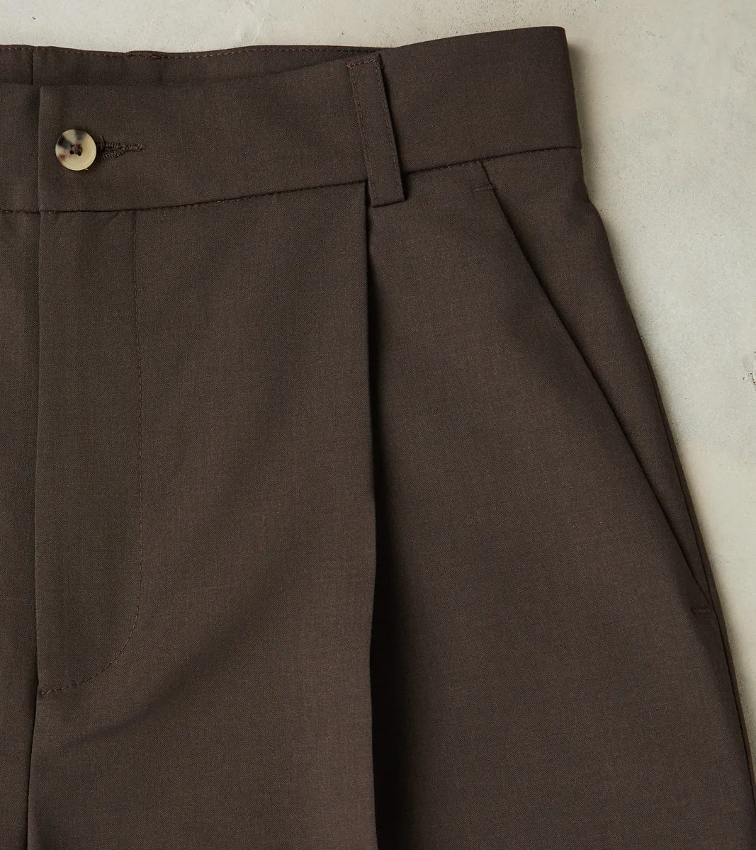 Super 130's Cold Wool Grandad Trouser - Bark Brown sold by Division Road product image thumbnail 4