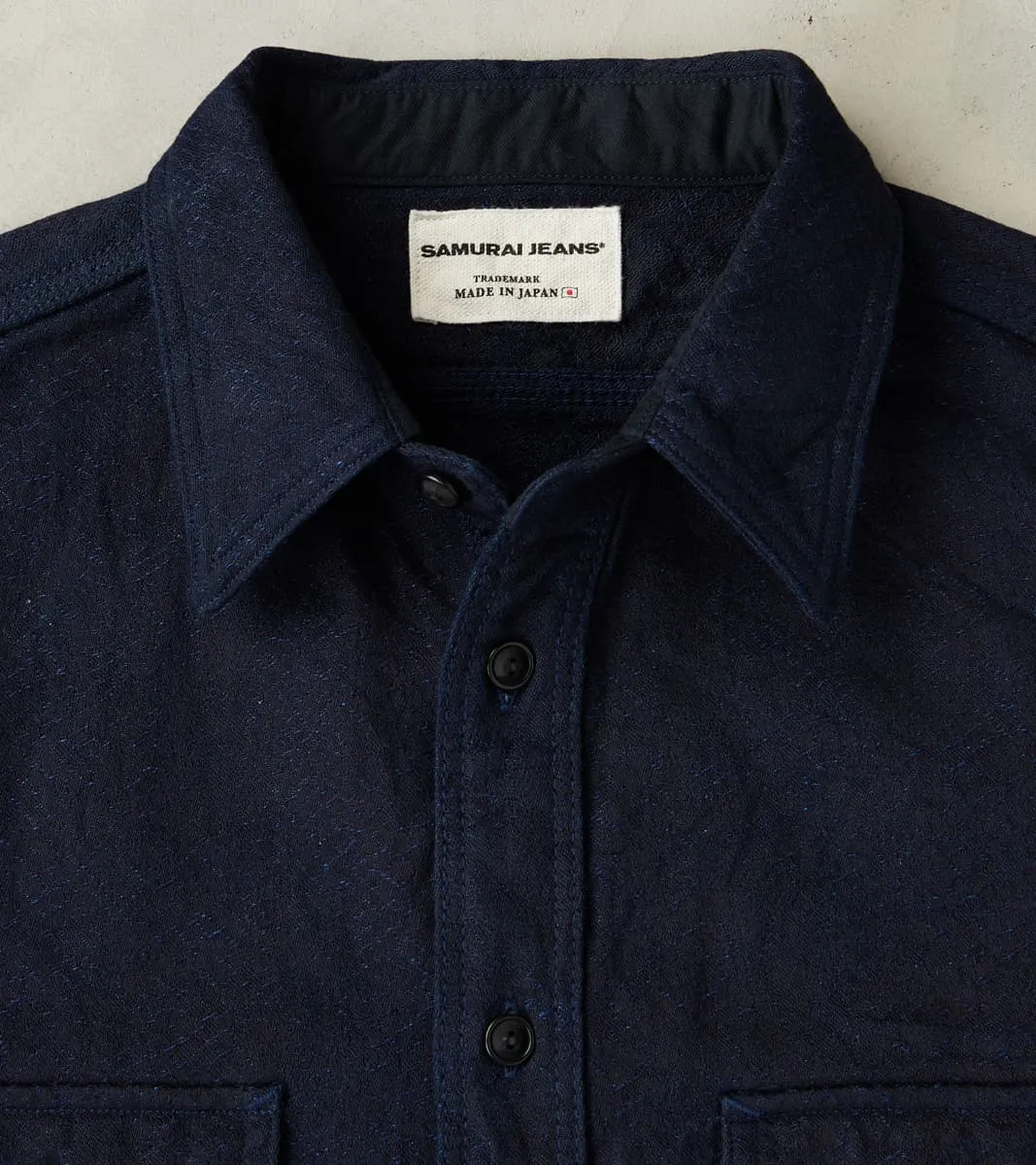 SSS25-01W Indigo Dyed Snake Jacquard Work Shirt sold by Division Road product image thumbnail 3