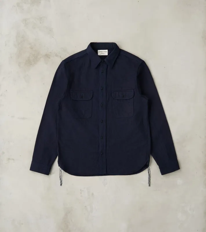 SSS25-01W Indigo Dyed Snake Jacquard Work Shirt sold by Division Road