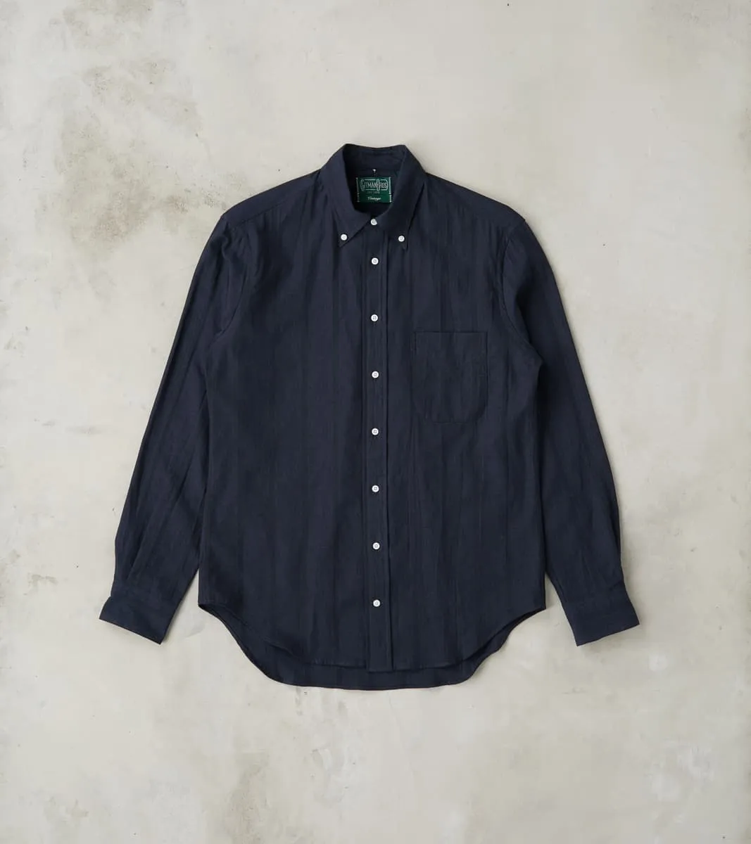 Japanese Cotton/Linen Dobby Stripe - Navy sold by Division Road