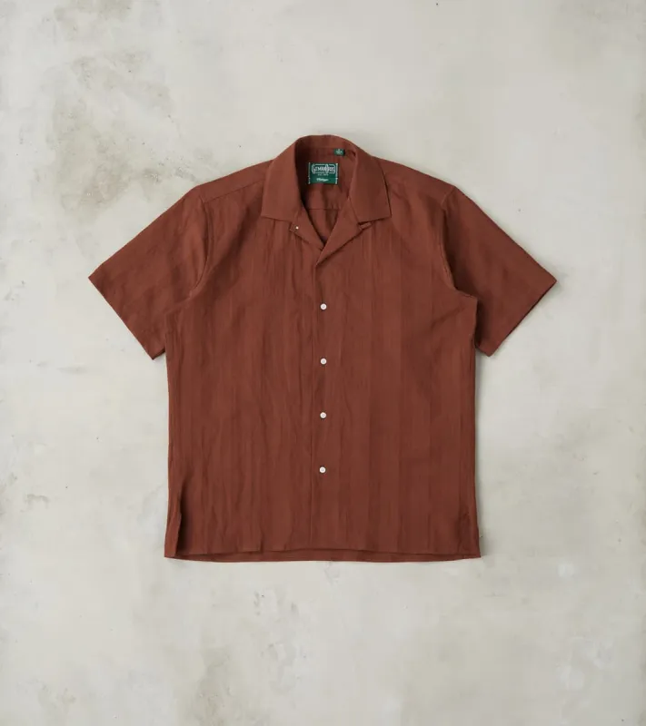 Japanese Cotton/Linen Dobby Stripe Camp - Brown sold by Division Road