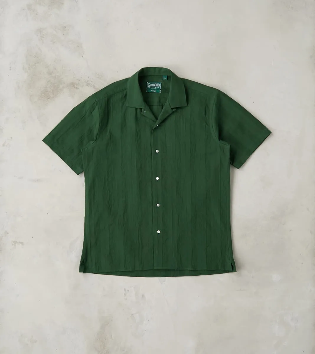 Japanese Cotton/Linen Dobby Stripe Camp - Green sold by Division Road