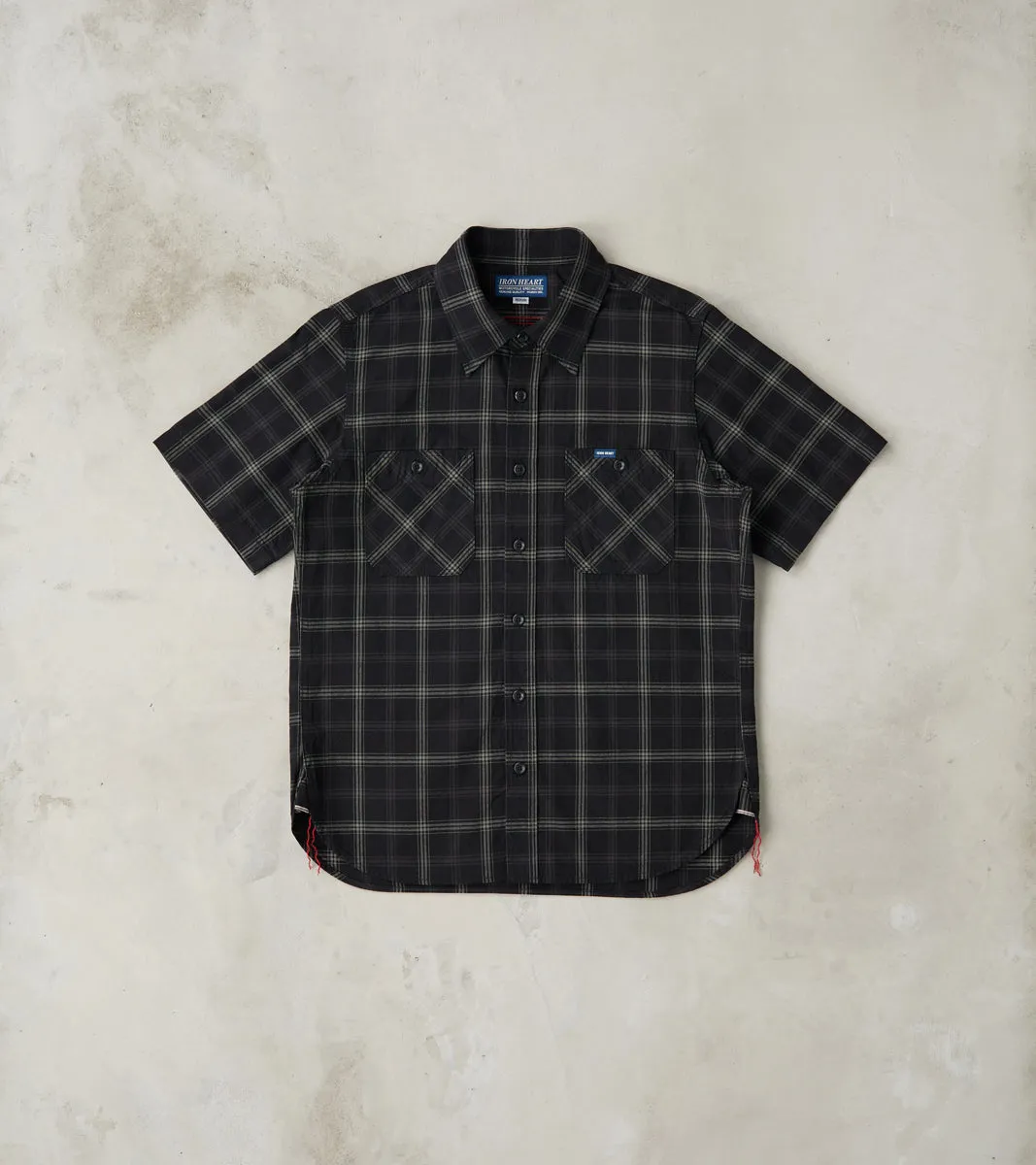 419-BLK - Short Sleeved Work Shirt - 5oz Selvedge Madras Black Check sold by Division Road