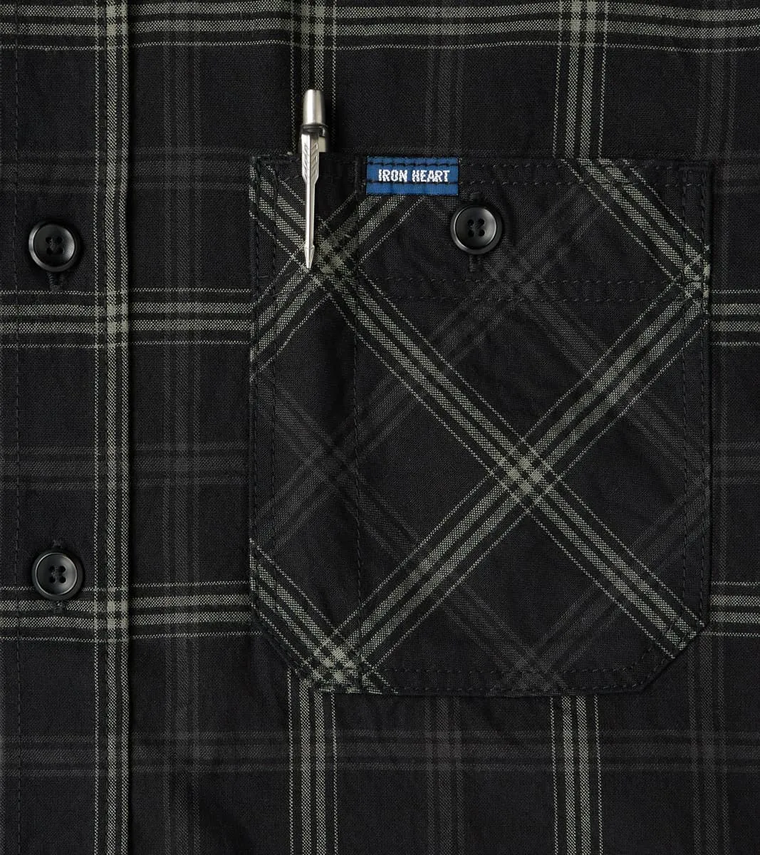 419-BLK - Short Sleeved Work Shirt - 5oz Selvedge Madras Black Check sold by Division Road product image thumbnail 5