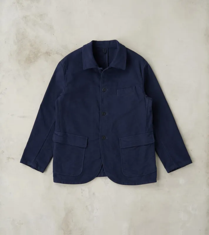 Point Collar Jacket - Garment Dye Cotton Moleskin - Navy sold by Division Road