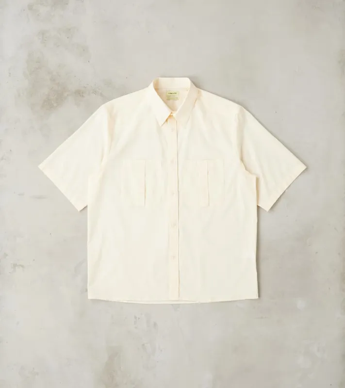 English Washed Cotton Voile Painter's Short Sleeve Shirt - Cream sold by Division Road