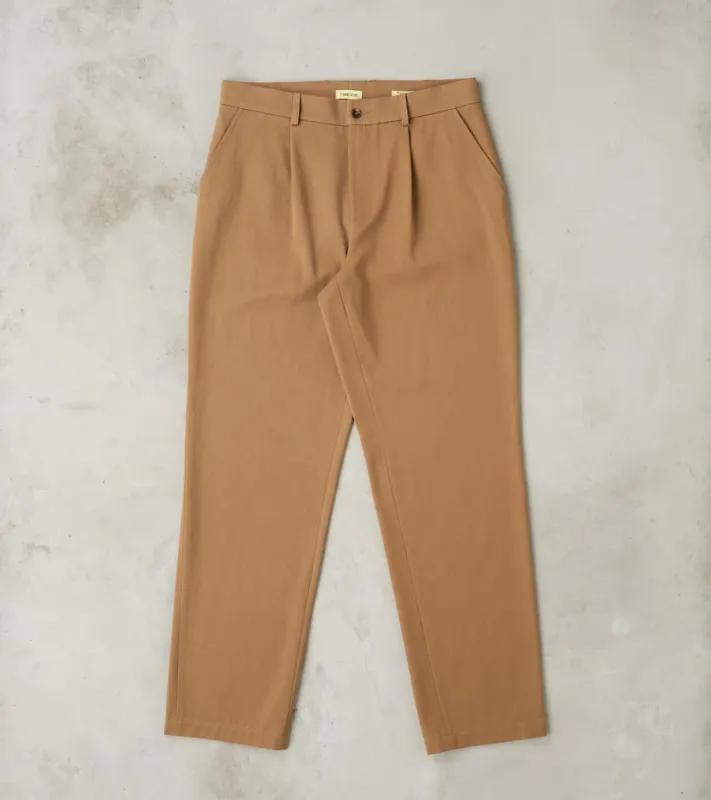 Natural Plant Dyed Italian Twill One Pleat Trouser - Coffee sold by Division Road