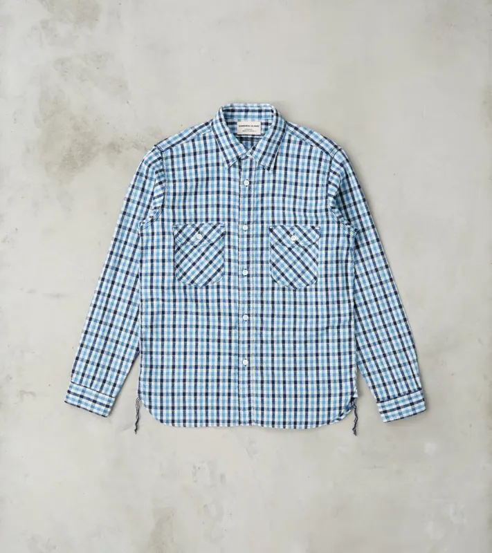 SSS25-CSW Natural Indigo Dyed Sashiko Gingham Check Work Shirt sold by Division Road