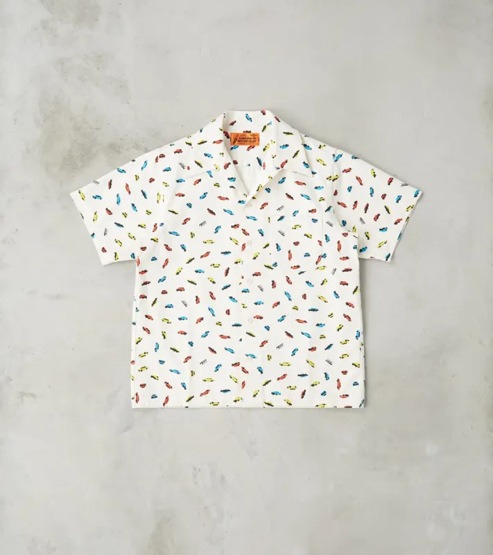 SMOS25 Domestic Car Print Open Collar Camp Shirt sold by Division Road