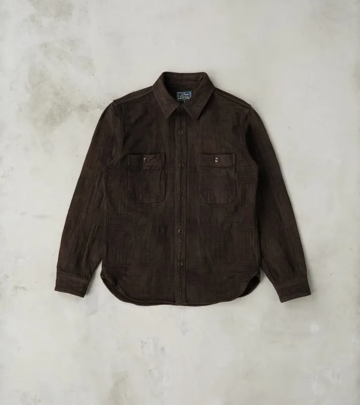 Amami Dorozome Boro Sashiko Jacquard Workshirt - Dark Brown sold by Division Road