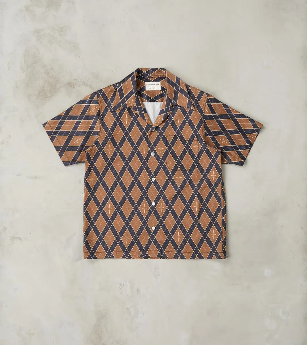 SSA25-01 Narahira Snake Pattern Camp Shirt - Brown sold by Division Road