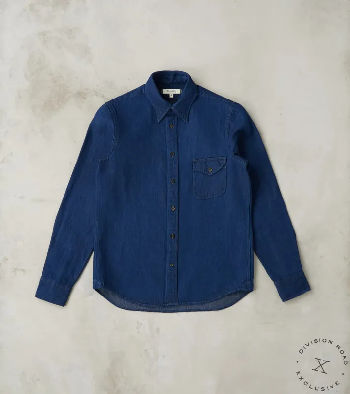 American Camp Shirt - Natural Indigo Linen Cotton Selvedge Denim sold by Division Road