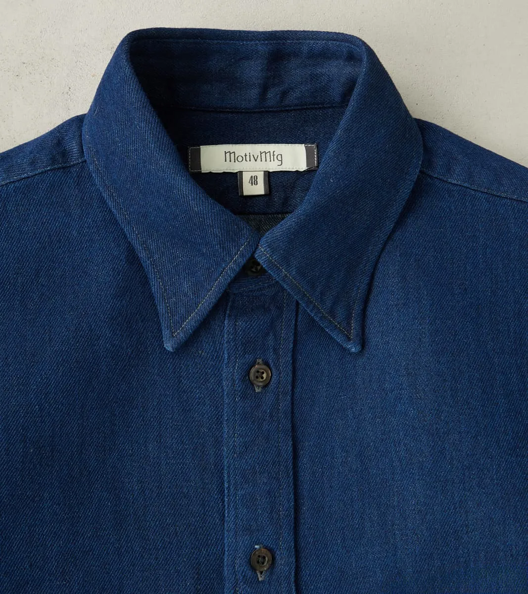 American Camp Shirt - Natural Indigo Linen Cotton Selvedge Denim sold by Division Road product image thumbnail 3