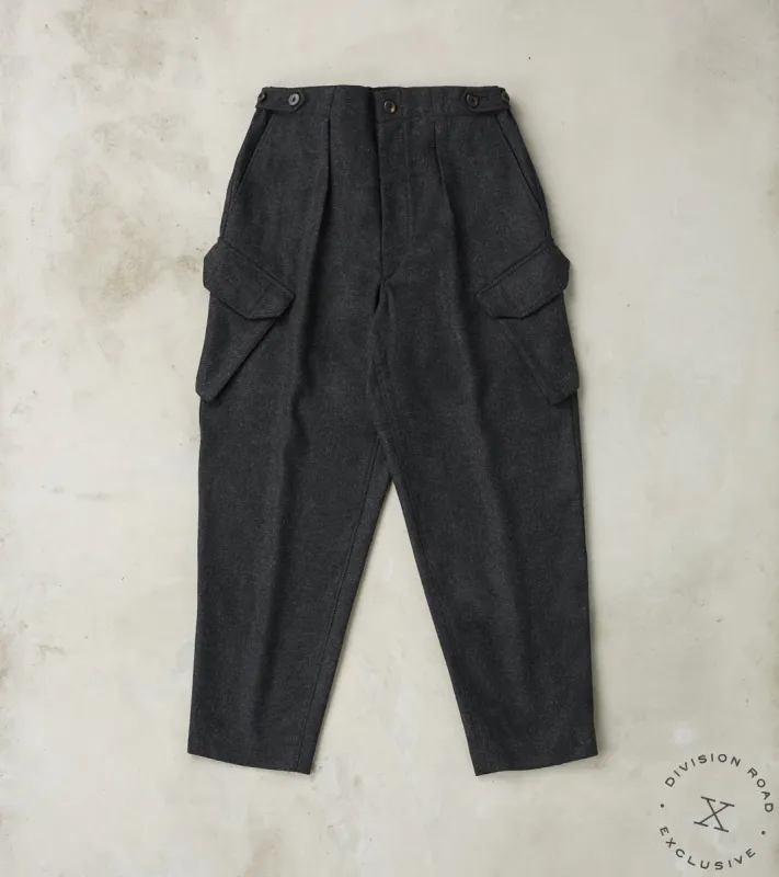 Swiss Army Cargo Trousers - Abraham Moon® Coal Merino Twill sold by Division Road
