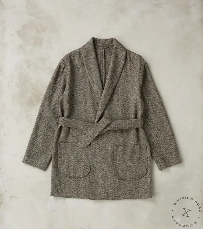 Brushed Wool Tweed Cardigan Jacket - Ecru & Grey Herringbone sold by Division Road