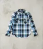 390-BLU - Western- 9oz Selvedge Flannel American Blue Check sold by Division Road