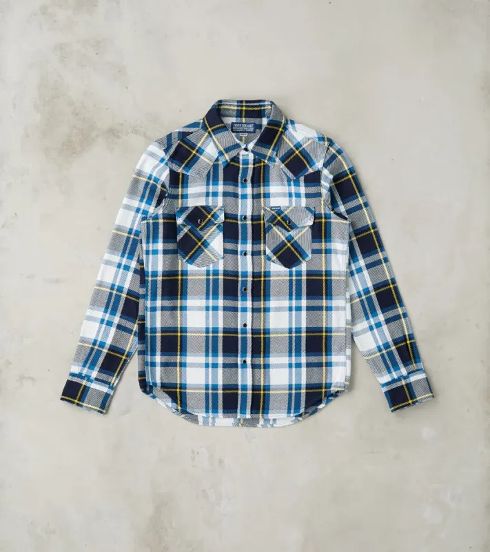 390-BLU - Western- 9oz Selvedge Flannel American Blue Check sold by Division Road