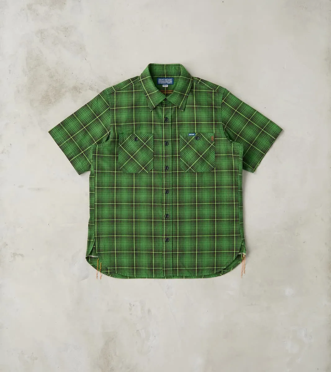 392-GRN - Short Sleeved Work Shirt - 5oz Selvedge Green Vintage Check sold by Division Road