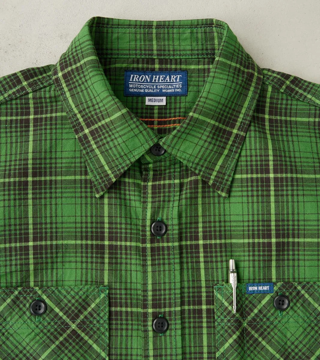 392-GRN - Short Sleeved Work Shirt - 5oz Selvedge Green Vintage Check sold by Division Road product image thumbnail 3