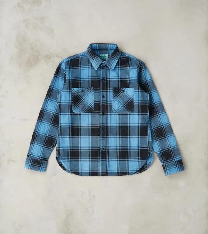 Awa-Ai Natural Indigo Hand Dyed Heavy Flannel Check Workshirt sold by Division Road