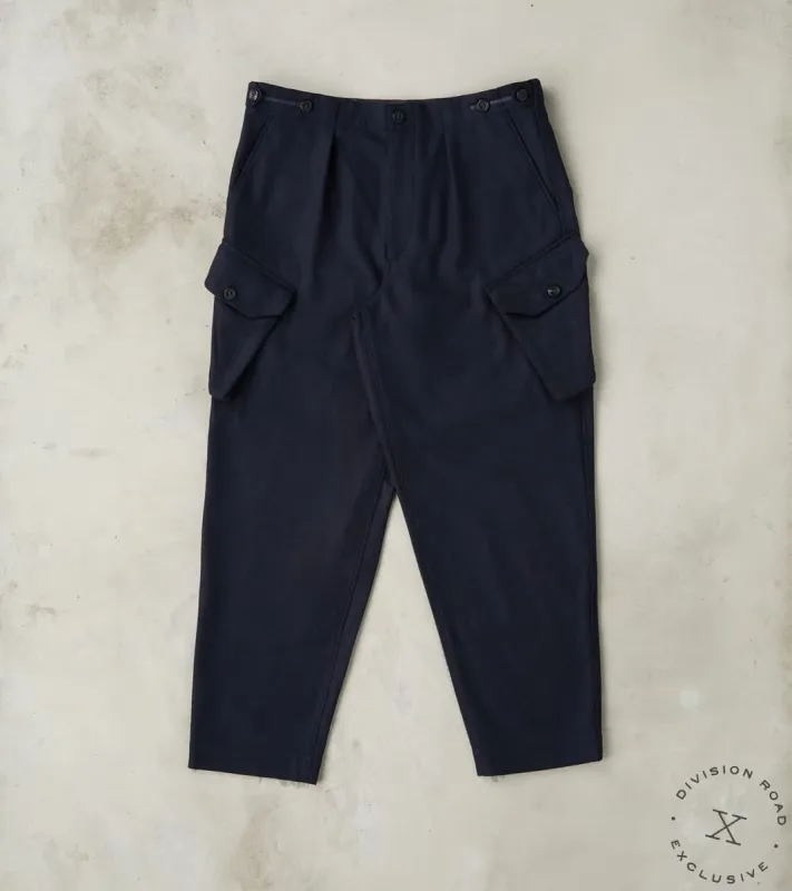 Swiss Army Cargo Trousers - Abraham Moon® Navy Merino Twill sold by Division Road