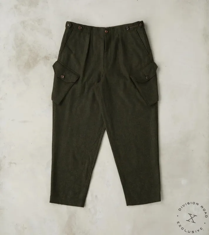 Swiss Army Cargo Trousers - Abraham Moon® Forest Merino Twill sold by Division Road