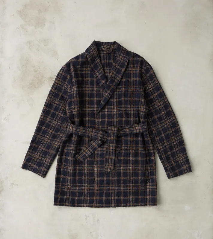 Fine Wool Crepe Cardigan Jacket - Navy Checks sold by Division Road