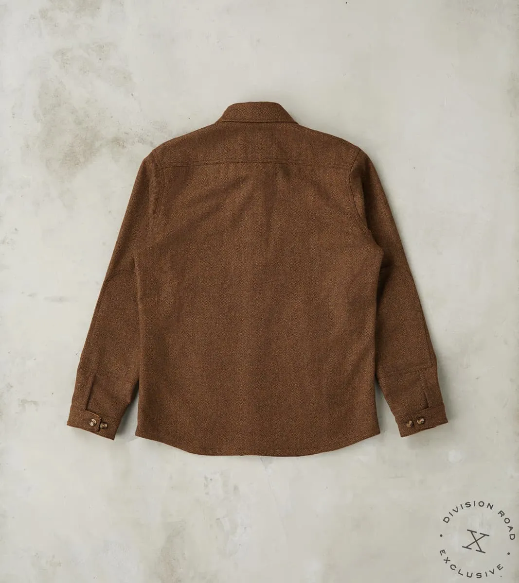 Crissman Overshirt - Abraham Moon® Merino Herringbone - Cigar sold by Division Road product image thumbnail 2