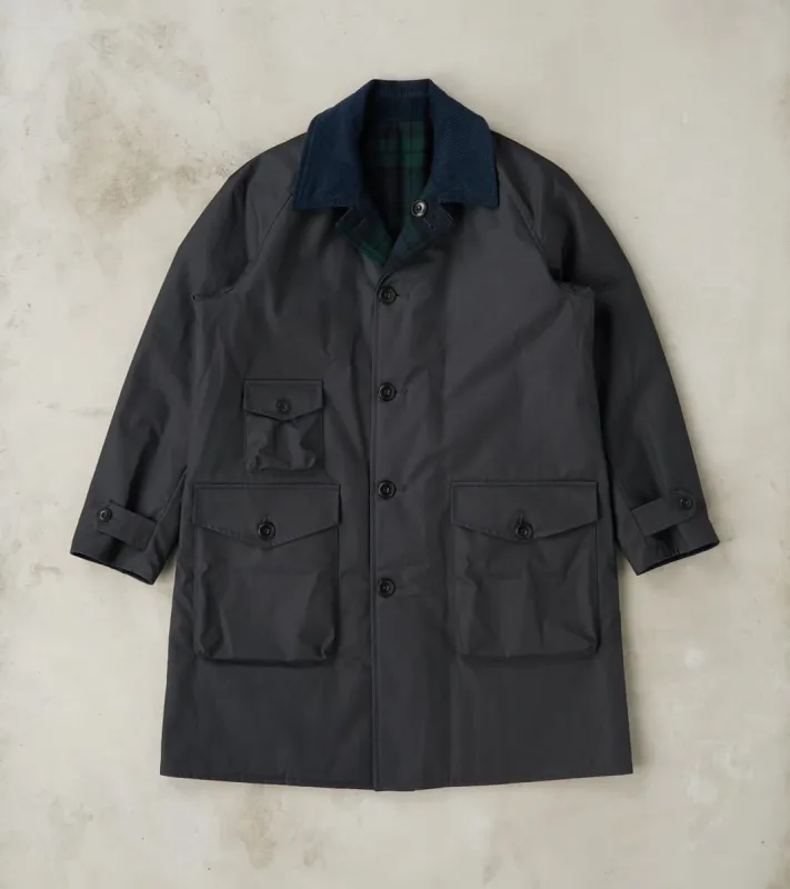 Murray 670 Reversible Raglan Trench Coat - Black Waterproof Canvas & Blackwatch Woolen sold by Division Road