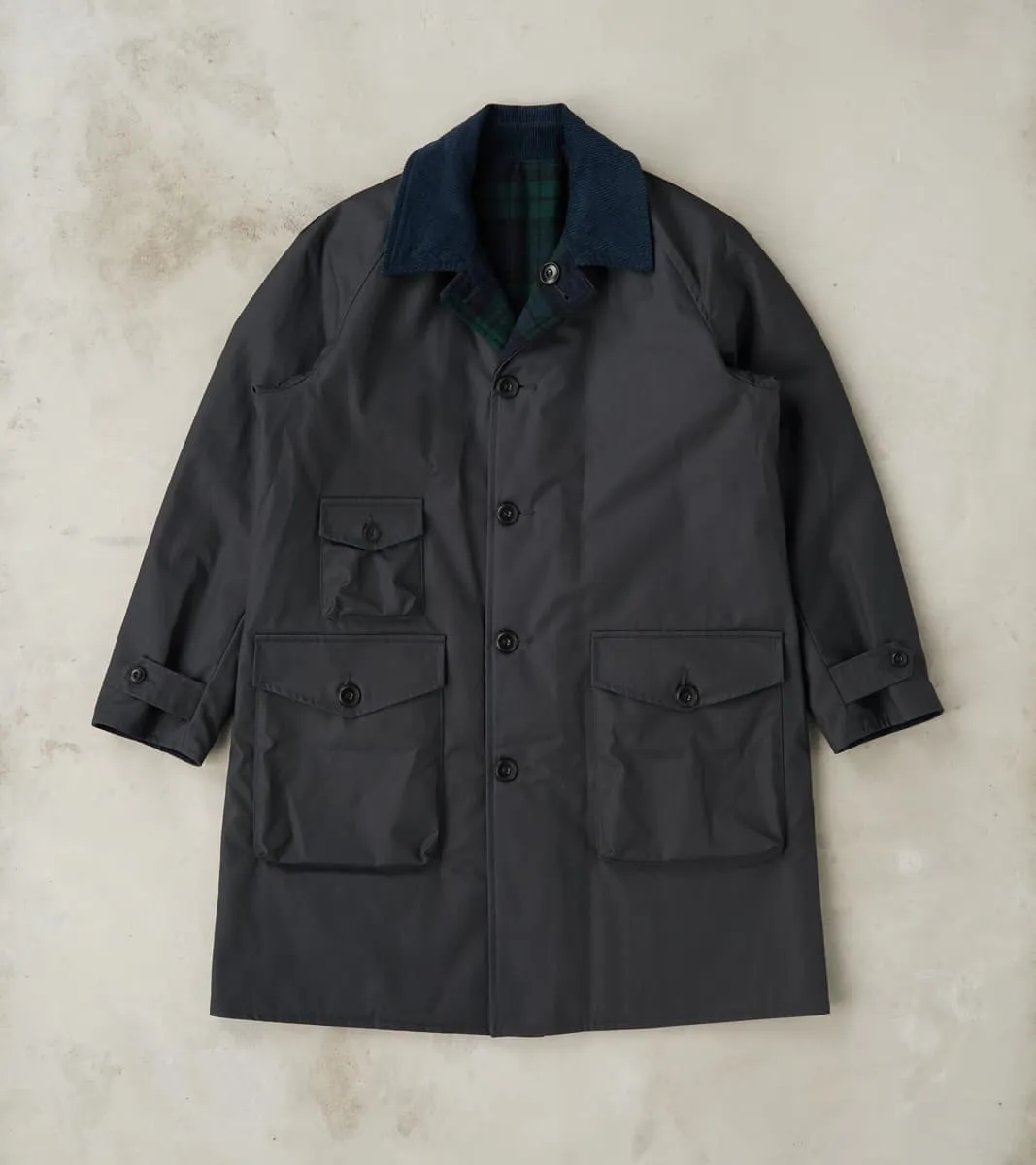 Murray 670 Reversible Raglan Trench Coat - Black Waterproof Canvas & Blackwatch Woolen sold by Division Road