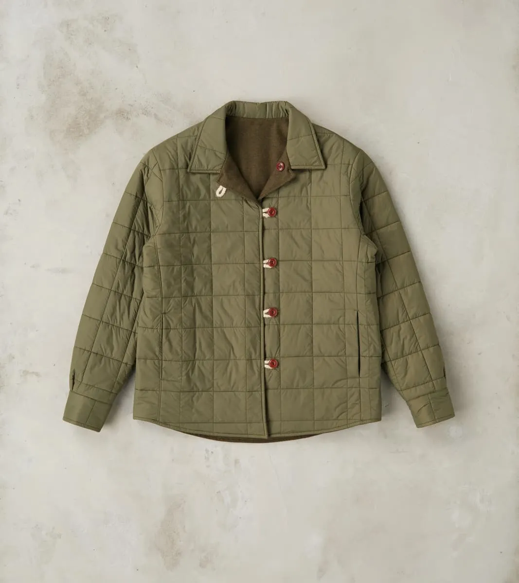 Hebron 796 Reversible Naval Shirt Jacket - Olive Washed Wool Flannel & Quilted Satin sold by Division Road product image thumbnail 3