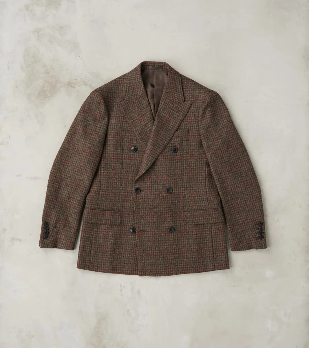 Corrado Double Breasted Jacket - Earth Shetland Houndstooth Check sold by Division Road