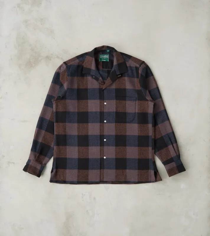 Japanese Brushed Waffle Dobby Check LS Camp - Black sold by Division Road