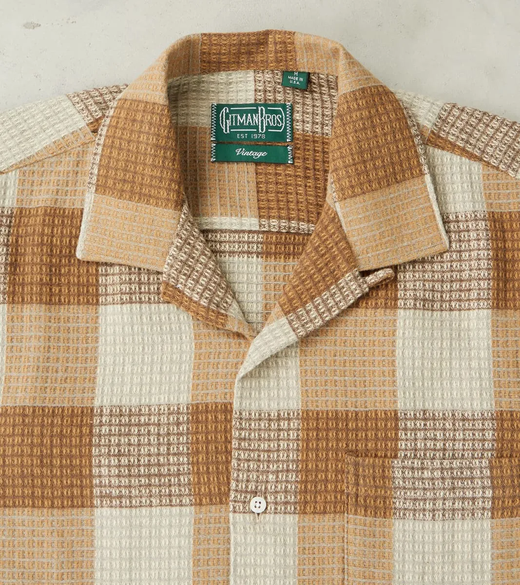 Japanese Brushed Waffle Dobby Check LS Camp - Tan sold by Division Road product image thumbnail 3