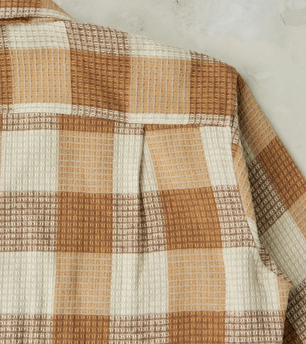 Japanese Brushed Waffle Dobby Check LS Camp - Tan sold by Division Road product image thumbnail 4