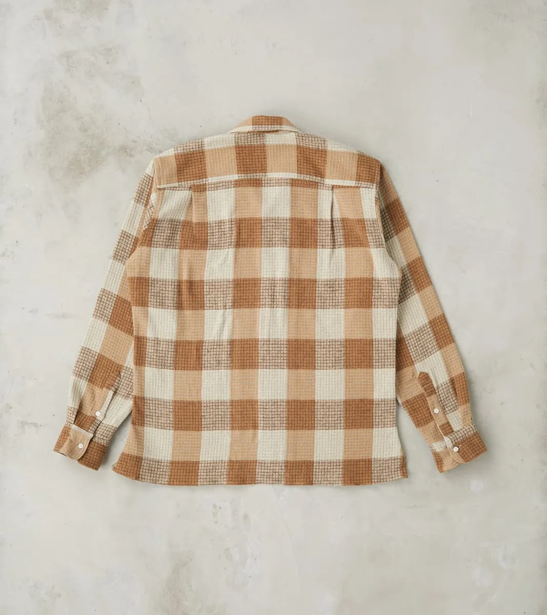 Japanese Brushed Waffle Dobby Check LS Camp - Tan sold by Division Road product image thumbnail 2
