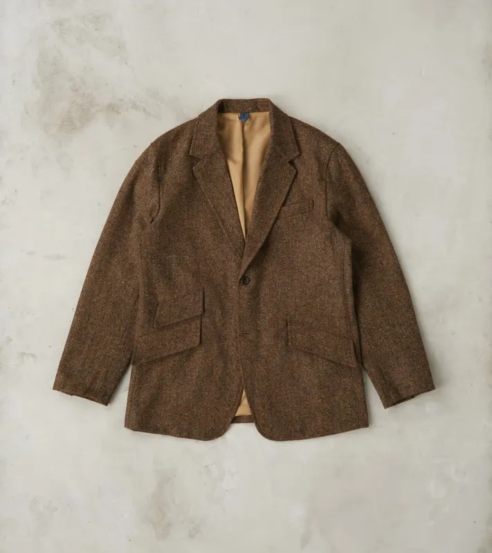 Single Breasted 2-Button Jacket - Neps Virgin Wool Tweed Cloth - Khaki sold by Division Road