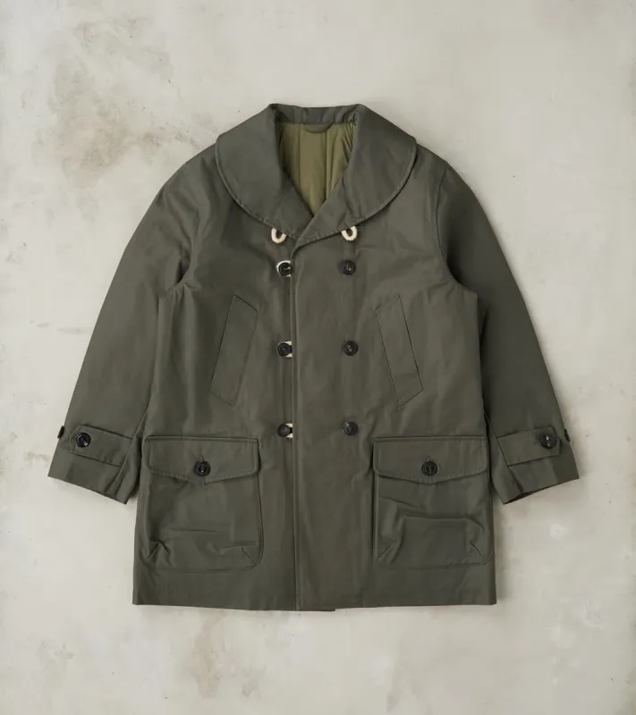 Clayton 670 Shawl DB Army Coat - Olive Waterproof Waxed Canvas sold by Division Road