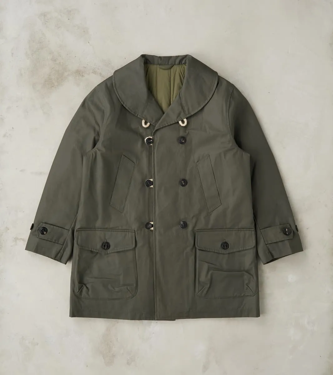 Clayton 670 Shawl DB Army Coat - Olive Waterproof Waxed Canvas sold by Division Road