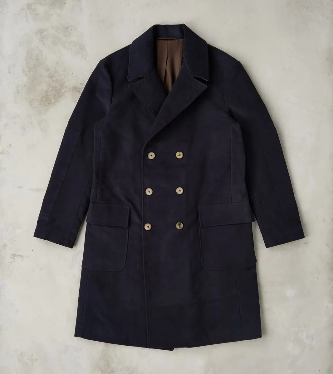 English Cotton Moleskin Marcel Lassance Redingote Coat - Navy sold by Division Road