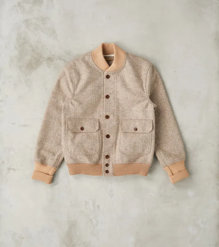 Cruiser Bomber Jacket - Beige Wool Herringbone Twill sold by Division Road