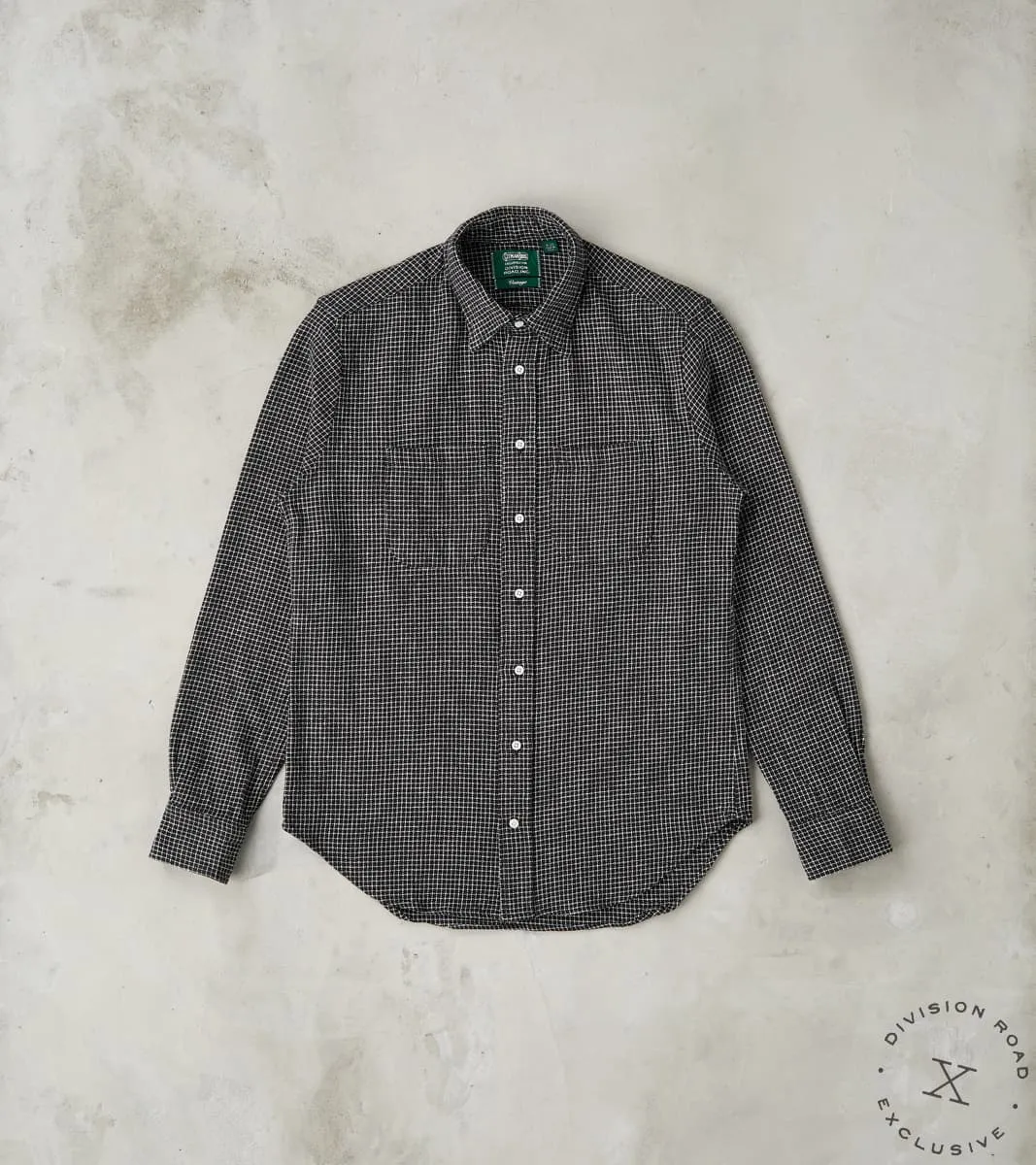 Japanese Old Slub Checked Twill Camper - Black sold by Division Road