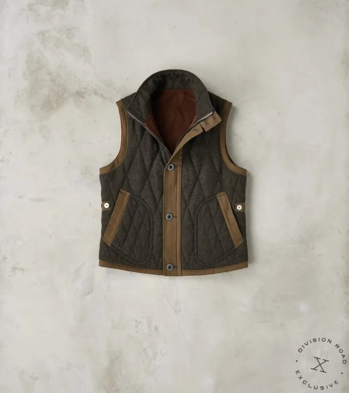 French Fencing Hunt Vest - Fox Brothers® Dark Olive Tweed Twill sold by Division Road