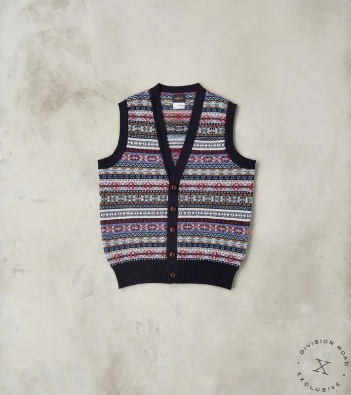 Oxford Fair Isle Lambswool Vest - Collegiate Blue sold by Division Road