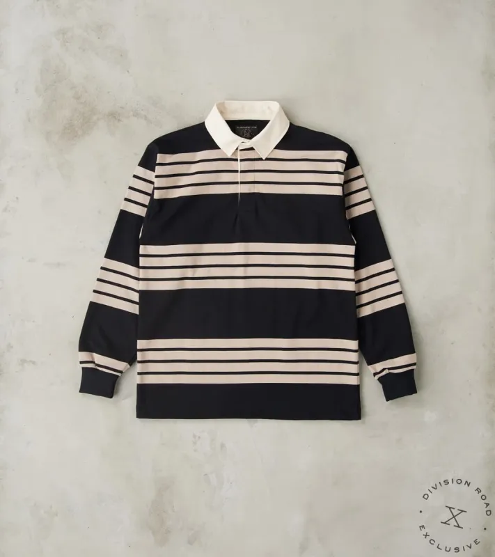 Fox x DR Heritage Rugby Shirt - Black & Khaki Stripe sold by Division Road