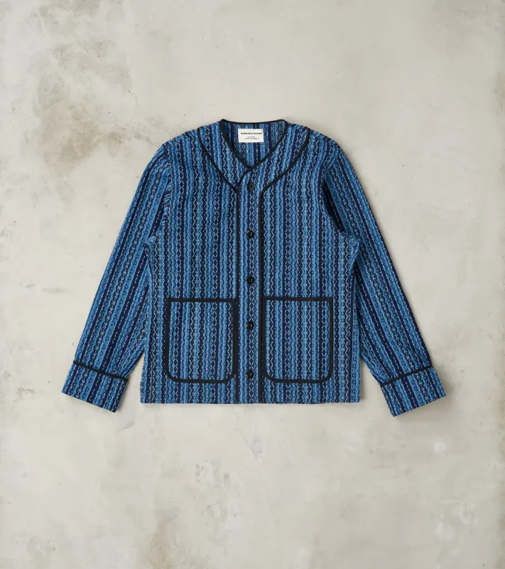 SJCJK25-LNR Indigo Dyed Sashiko Stripe Flannel Baseball Shirt Jacket sold by Division Road