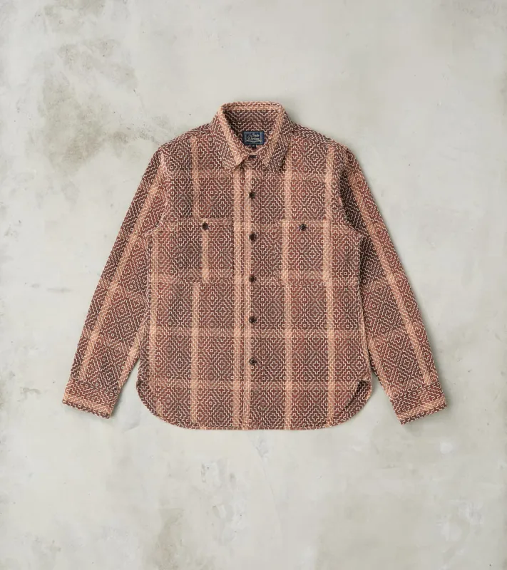 Noragi Kakishibu Persimmon Sashiko Workshirt sold by Division Road