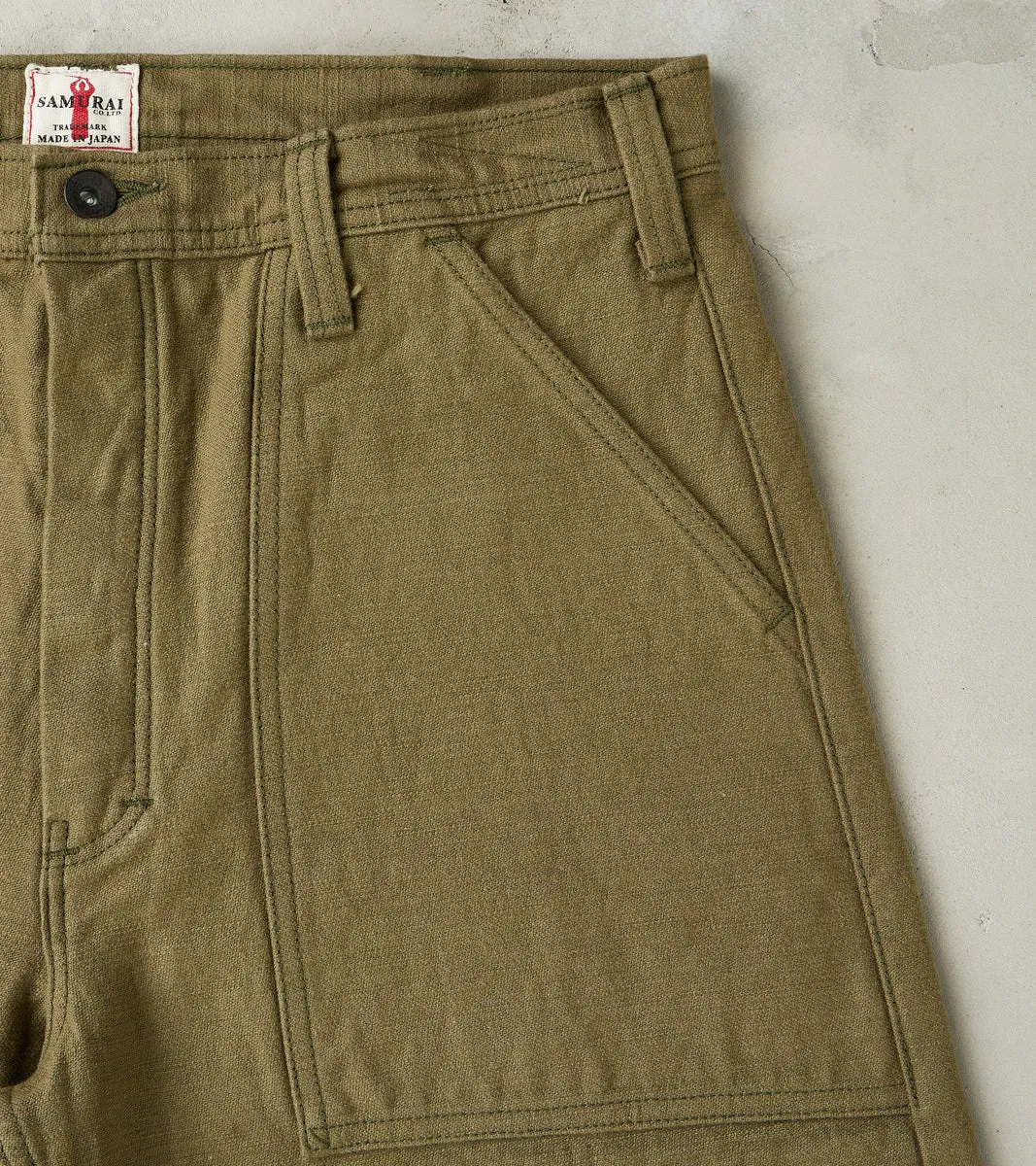 SJ52BP 15oz Selvedge Heavy Back Satin Olive Baker Pant - Regular Straight sold by Division Road product image thumbnail 4