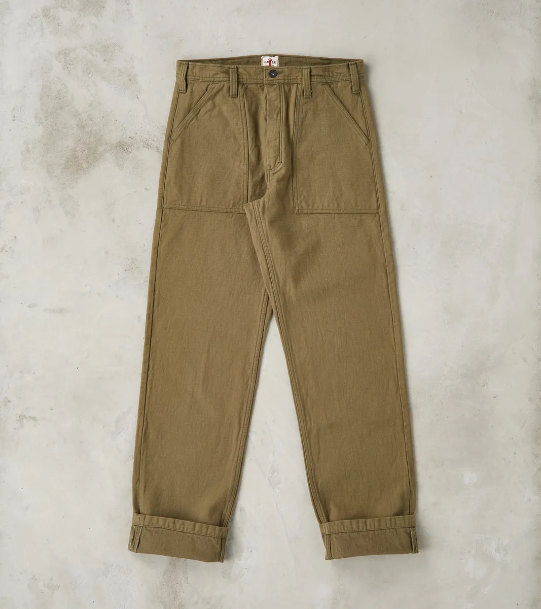 SJ52BP 15oz Selvedge Heavy Back Satin Olive Baker Pant - Regular Straight sold by Division Road